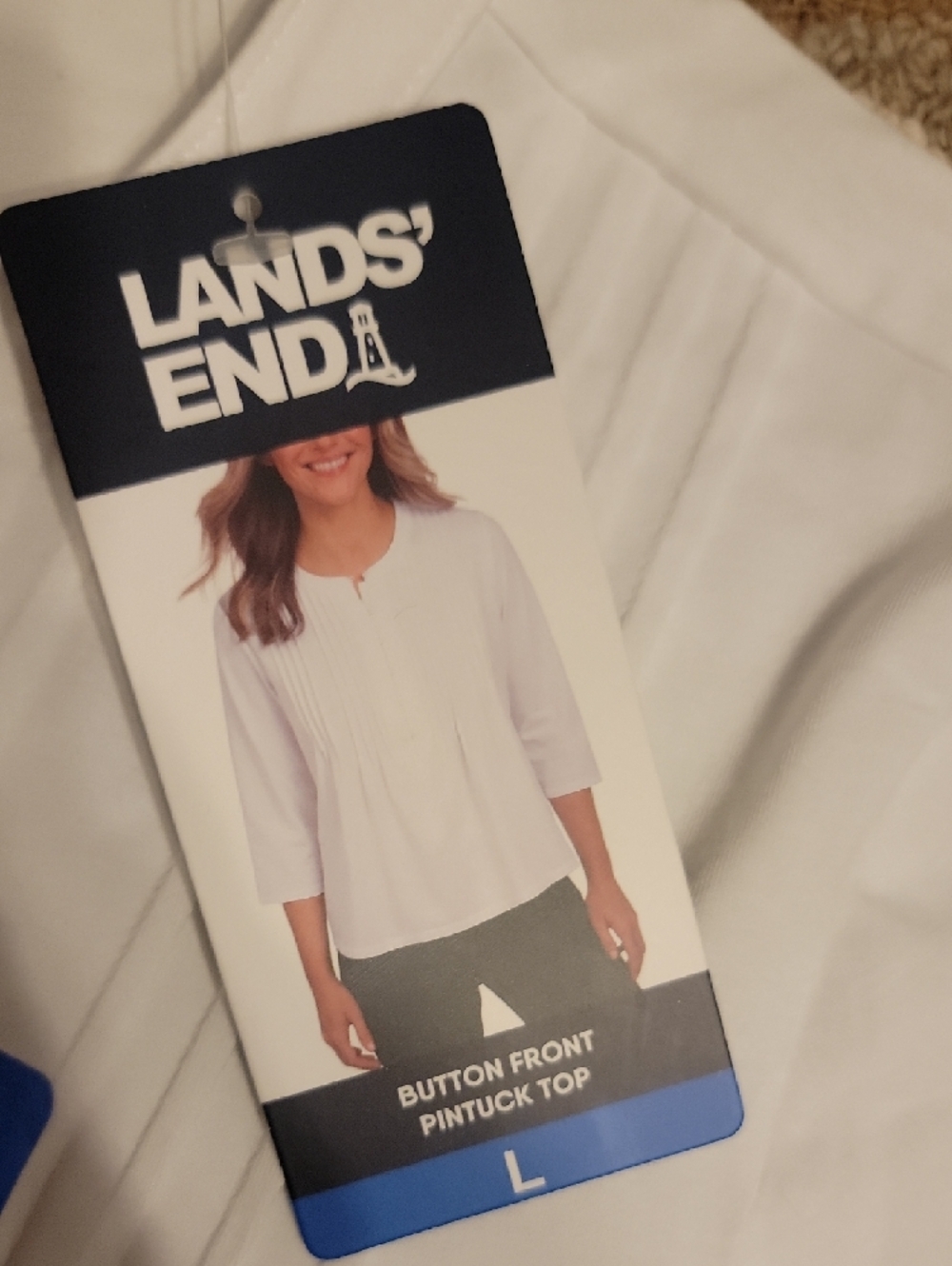 Lands' End Men's White Pleated Button-Front Casual Shirt - Picture 3 of 5